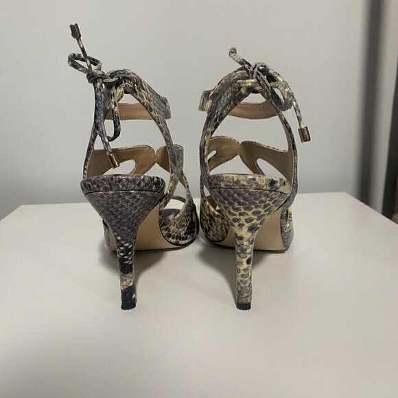 BCBGMaxAzria Snake Print Leather Strappy Stiletto Heels - Size 8/38 - Excellent - Picture 5 of 10